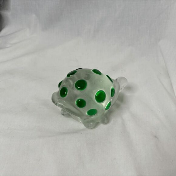 Vtg Art Glass Handblown Turtle Figurine Paperweight Emerald Green Heavy - Picture 4 of 8